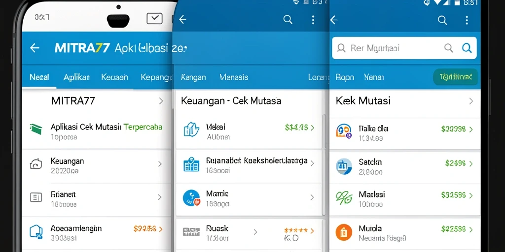 Tampilan antarmuka utama MITRA77 untuk cek mutasi keuangan.