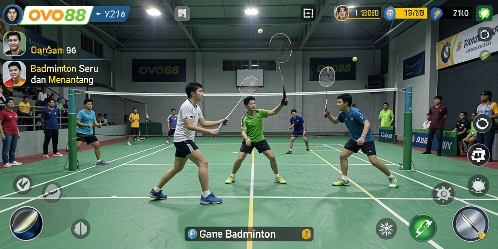 Tampilan antarmuka OVO88 dengan fitur permainan badminton yang menarik.