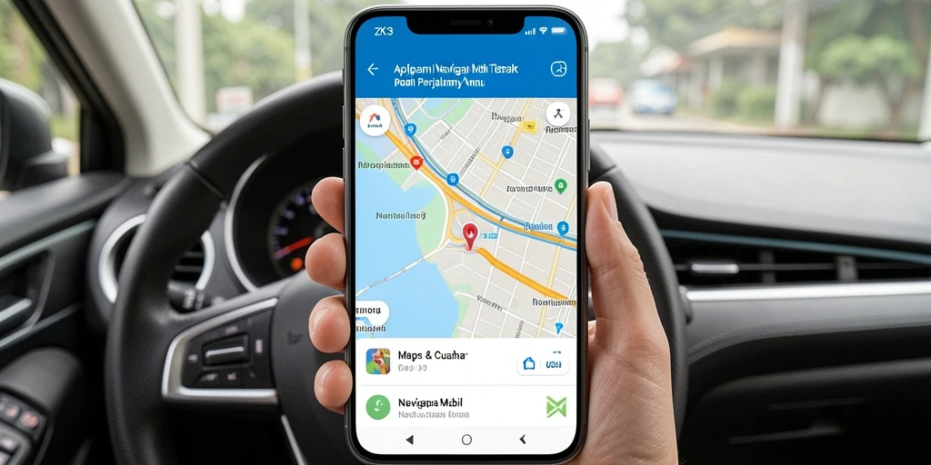Antarmuka aplikasi ZK3 untuk navigasi mobil yang modern dan informatif.